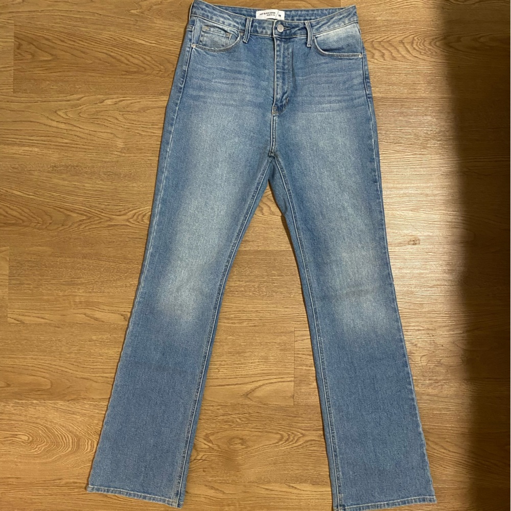 Just Black Denim brand jeans, size 29, long inseam, clean hem, boot cut
